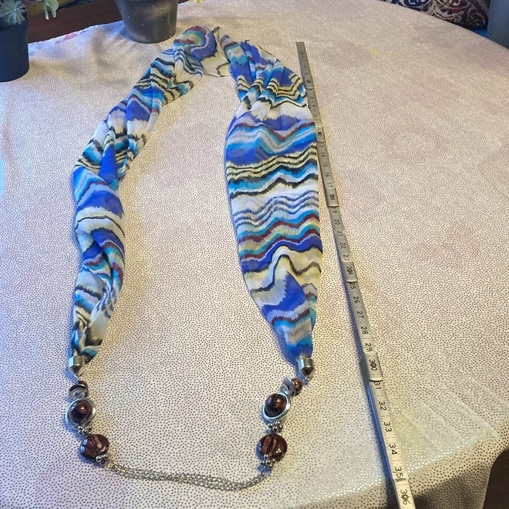 Jewel Touch Multicolor Girls Stylish Printed Scarf with Necklace pendant Scarves
